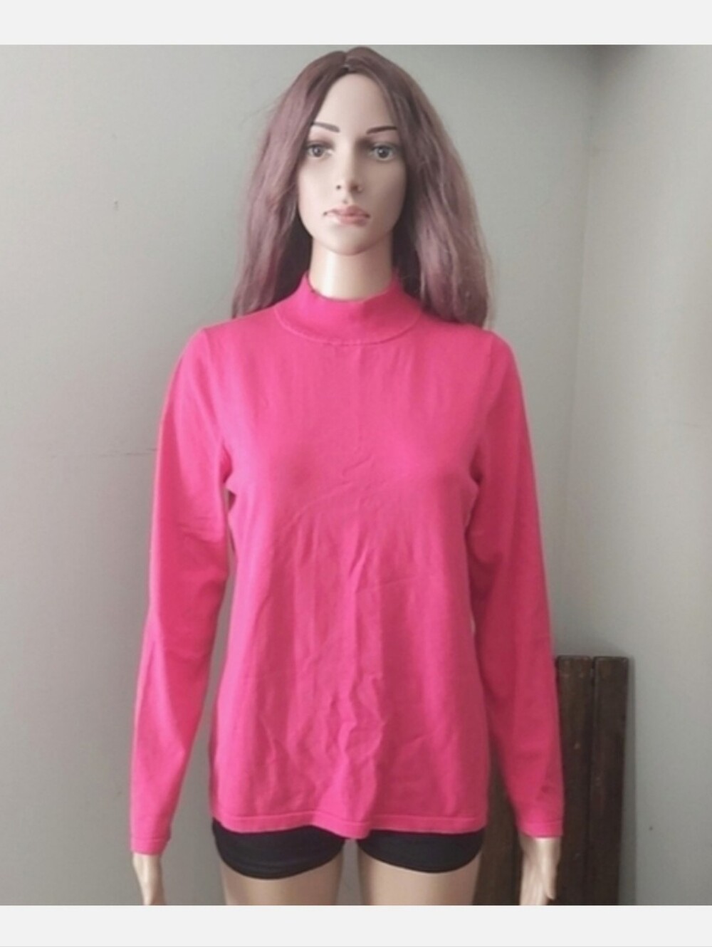 Pendleton Sweater Women's Fuschia Pink Mock Neck Long-Sleeve Top Silk Blend Knit
